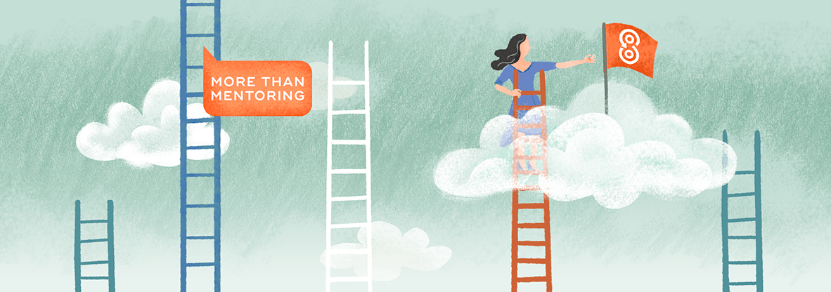 How to Climb the Corporate Ladder with Career Mentorship; mentees climbing up a ladder