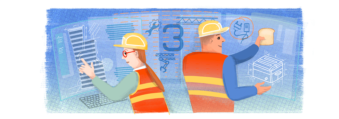 Illustration of engineers, on a job site